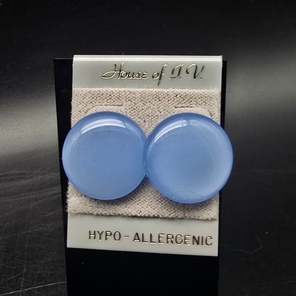 Powder Blue Moonglow Button Earrings Pierced NOS NWT On Card Vintage